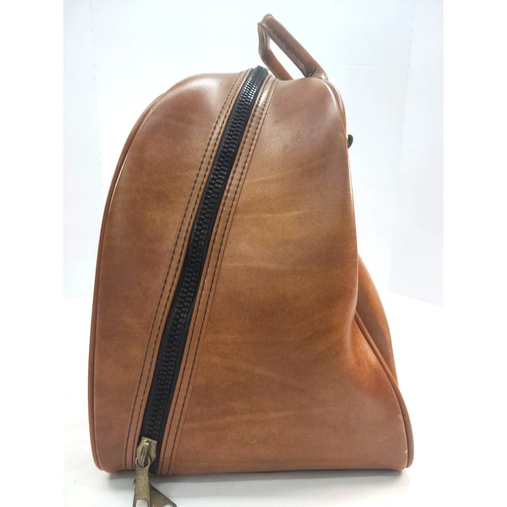 AMF VTG White, Brown & Black Single Bowling Ball Bag with Metal Rack Style 70s